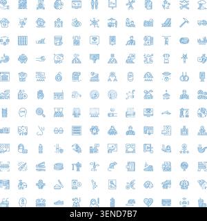 Grande serie di varie icone disegnate a mano raffiguranti diverse attività commerciali, comunicazione, computer, finanziario, medico, e i concetti di servizio, provino Illustrazione Vettoriale