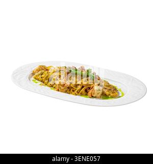 Pasta di gamberi in salsa cremosa alle erbe Foto Stock