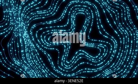 Flusso di dati sulle particelle astratte lungo la traiettoria curva con movimento digitale dinamico ed energia di rete Foto Stock
