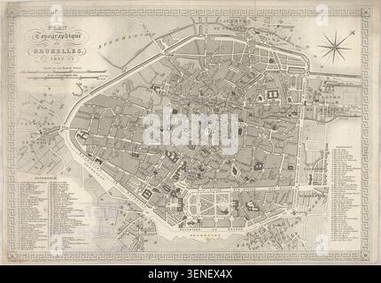 Una mappa dettagliata di Bruxelles del 1838 che mostra la topografia dei primi anni del XIX secolo, le fortificazioni, i distretti e l'evoluzione della struttura urbana della capitale belga. Questa riproduzione di mappe in Belgio presenta eleganti incisioni, ombreggiature precise del terreno e classici dettagli cartografici pre-industriali, rendendo le stampe di Bruxelles particolarmente attraenti per i collezionisti di mappe storiche europee. Belgio vintage, Belgio antiquariato, Belgio anni '1830, Belgio vecchia mappa, Belgio mappa storica, illustrazione del Belgio, incisione del Belgio, cartografia del Belgio, geografia del Belgio, poster del Belgio, stampa belga, grafica belga Foto Stock