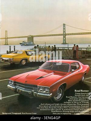 1973 Plymouth Road Runner - pubblicità di auto d'epoca Foto Stock