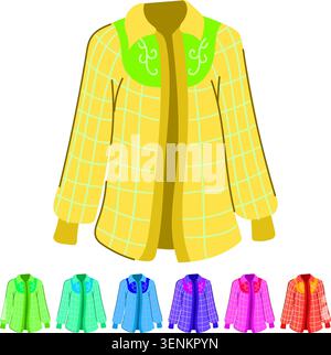 cartone animato camicia da cowgirl vintage. grafica del cappello, disegno del rodeo, simbolo della camicia da cowgirl vintage country Illustrazione Vettoriale