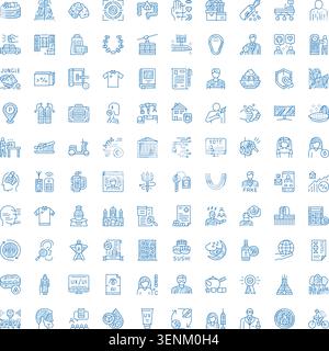 Ampia serie di icone dettagliate disegnate a mano per i doodle, raffiguranti diversi concetti relativi a business, tecnologia, stile di vita, salute e altro ancora, pronti Illustrazione Vettoriale