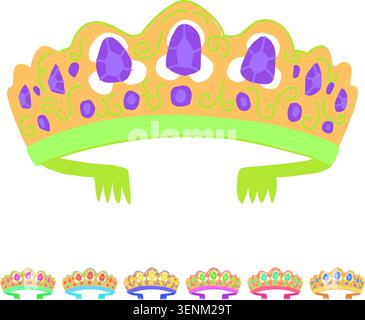 cartone animato nuziale princess tiara. elegante regina, gioielleria scintillante, cerimonia regale, principessa tiara, segno da sposa vettoriale Illustrazione Vettoriale