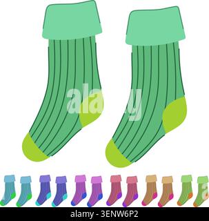 cartoni animati calze per bambini piccoli. elemento diverso, match drawing, divertente gioco doccia calze per bambini Illustrazione Vettoriale