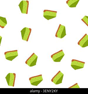 fetta verde di cheesecake matcha con un ripieno ricco e cremoso ricoperto da uno strato di briciole ruvide e una base di biscotti, che rappresenta l'indolo dolce Illustrazione Vettoriale