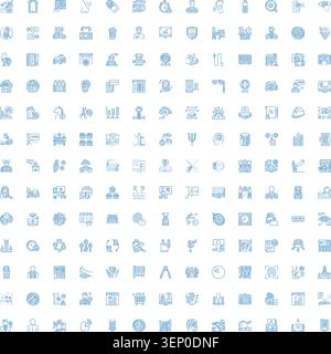 Grande collezione di diverse icone di linea azzurra che comprendono affari, finanza, medicina, istruzione, attività sociali, cibo, tecnologia e astronauta Illustrazione Vettoriale