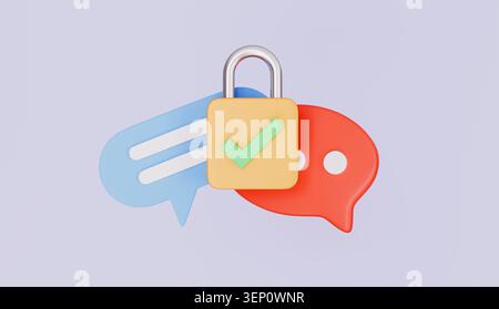 Protezione dei dati della chat protetta da lucchetto e segno di spunta, bolla della chat, chat, casella dei messaggi Foto Stock