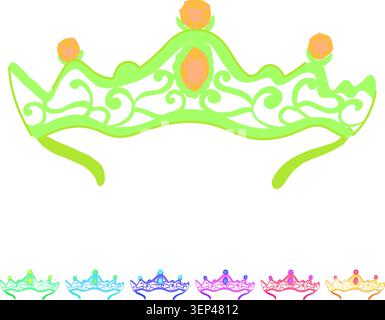 cartoni animati da sposa della regina tiara. elegante luccicante, gioielleria reale, accessorio per cerimonia, regina tiara, vettore di segni nuziali Illustrazione Vettoriale