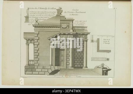 Una lastra architettonica incisa del 1781 presenta layout neoclassici del padiglione del giardino associati a David Kennedy, conte di Cassilis, e James Caulfeild, visconte Charlemont, tra cui il Castello Culzean e la Casa Marino a Dublino, illustrando i principi di progettazione del giardino anglo-cinese del XVIII secolo. Foto Stock