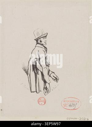 La vignetta dell'incisione mostra un uomo dall'alto tratto da un'illustrazione di Henry Monnier del 1840 con un'incisione di A. Louis, legata a Les Franais peints par eux-mêmes, che riflette la rappresentazione del carattere sociale francese nella cultura dell'illustrazione di libri stampati. Foto Stock