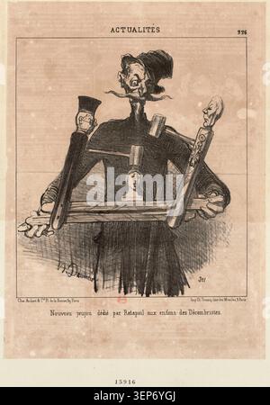 Honoré Daumier produce una litografia nel 1851 presentando una caricatura politica intitolata "Nouveau joujou dédié par Ratapoil aux enfants des Décembristes", dove Ratapoil è associato alla satira delle tensioni politiche francesi durante il periodo della seconda Repubblica in Francia dal 1848 al 1852. Foto Stock