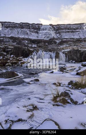 Islanda - Bildudalur, cascate Fjallfoss Foto Stock