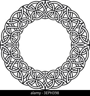 Cornice rotonda nodo celtico contorno nero motivo ornamentale Illustrazione Vettoriale