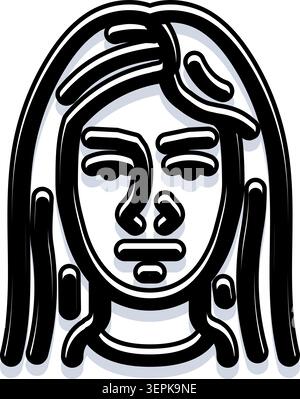 Capo donna con una moderna grafica minimalista, audaci contorni neri, tratti spessi e forme pulite che formano una silhouette ritrattistica elegante e contemporanea, ideale per chi ama il ritratto Illustrazione Vettoriale