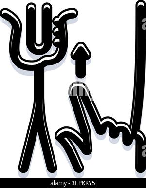 Simbolo di segnaletica che illustra una forma di mano specifica e un movimento a zig-zag verso l'alto, che trasmette un concetto in linguaggio visivo per la comunicazione e l'ed Illustrazione Vettoriale