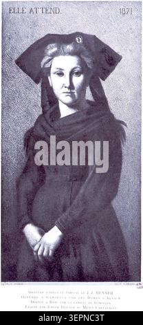 Una litografia dopo il dipinto di Jean-Jacques Henner mostra l'Alsazia personificata in lutto nel 1871, creata come opera commemorativa offerta a Gambetta dalle Dame d'Alsazia e successivamente trasferita attraverso le collezioni politiche e museali francesi legate alla guerra franco-prussiana. Foto Stock