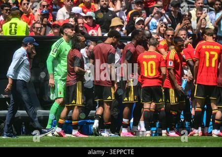Seattle, Stati Uniti. 15 giugno 2026. I giocatori del Belgio sono stati fotografati durante una partita di calcio tra la nazionale belga dei Red Devils e l'Egitto, lunedì 15 giugno 2026 a Seattle, la prima partita nella fase a gironi della Coppa del mondo FIFA 2026 negli Stati Uniti d'America. I Diables Rouges - Rode Duivels sono stati inseriti nel gruppo G. BELGA FOTO DIRK WAEM credito: Belga News Agency/Alamy Live News Foto Stock