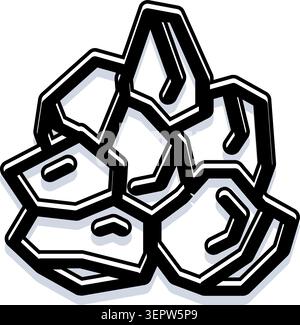 Illustrazione astratta che mostra una pila di rocce geometriche e minerali, presentata in uno stile grafico con una sottile ombra, creando un moderno e. Illustrazione Vettoriale