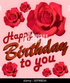 Happy Birthday Card con rose rosse Foto Stock