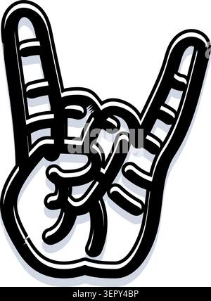 Mano che mostra il gesto del corno rock and roll che simboleggia la musica, la ribellione, l'energia e la celebrazione perfetto per concerti, festival, fan, spettacoli e. Illustrazione Vettoriale