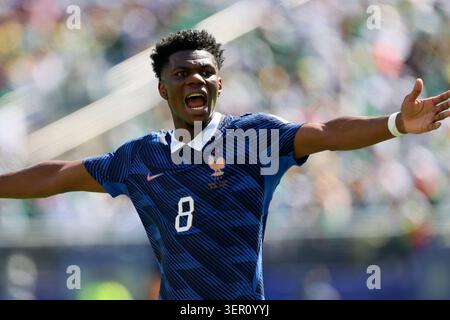 La Francia Aurelien Tchouameni urla durante la partita del gruppo i della Coppa del mondo 2026 tra Francia e Senegal al New York New Jersey Stadium il 16 giugno 2026 a East Rutherford, Stati Uniti. Foto Stock