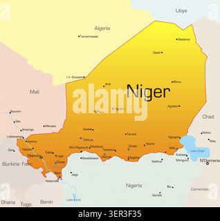 Vettore di astratta mappa a colori del Niger paese Foto Stock