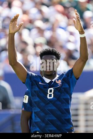 New Jersey, USA, 16 giugno 2026 -Aurelien TCHOUAMENI (8) durante la partita tra Francia e Senegal, valida per la fase a gironi della Coppa del mondo FIFA 2026, Foto Stock