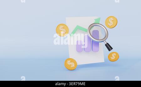 Finanza e business con grafico e ingrandimento, grafico, vendite, Report finanziari Foto Stock