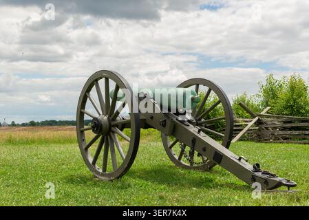 Cannoni della guerra civile al comando di Pickett nel Gettysburg National Military Park, Pennsylvania. Foto Stock