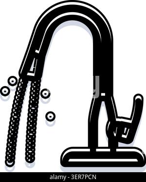 Icona nera del contorno che mostra un rubinetto di cucina o bagno con acqua che scorre, formando una mano dando il gesto rock and roll, simboleggiando l'igiene e la m Illustrazione Vettoriale