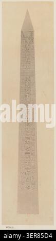 Gilbert-Joseph-Gaspard de Chabrol de Volvic registra dettagliatamente i geroglifici sull'obelisco occidentale a Luxor nel 1798, documentando gli studi delle iscrizioni e gli ornamenti architettonici del Tempio di Amon durante i lavori di indagine della spedizione. Foto Stock