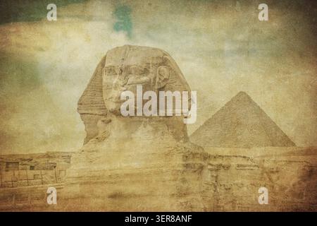 Immagine d'epoca della grande Sfinge nel complesso piramidale di Giza, il Cairo, Egitto Foto Stock