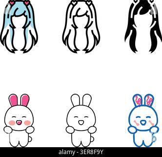 icona vettoriale del colore kawaii per l'acconciatura. insegna kawaii per acconciature. simbolo del pacchetto isolato Illustrazione Vettoriale