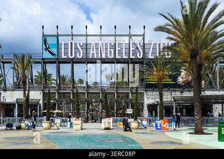 Cartello Zoo di Los Angeles, ingresso allo Zoo DI Los Angeles, California Foto Stock