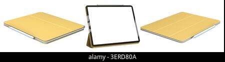 Set di moderni tablet digitali in custodie protettive con schermo vuoto, isolato su sfondo bianco isolato. Foto Stock