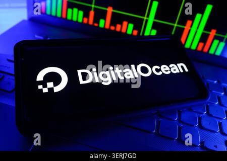 DigitalOcean Cloud Computing Company Fornisce Infrastruttura Cloud Amichevole per Gli Sviluppatori e Servizi di Hosting Grafico delle Prestazioni del Mercato Azionario Con Corpor Foto Stock