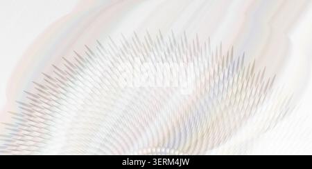 Uno sfondo astratto caratterizzato da uno schema a spike morbido, iridescente e fluido disposto in un arco radiale, con sottili variazioni di colore pastello. Foto Stock