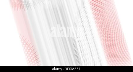 Composizione diagonale astratta con scale a trama rosa, punti e strisce grigie morbide, isolata su uno sfondo bianco pulito. Foto Stock