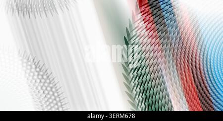 Un'opera d'arte digitale astratta caratterizzata da una composizione dinamica di forme geometriche, colori sfumati ed effetti di sfocatura del movimento, che creano un senso di movimento Foto Stock