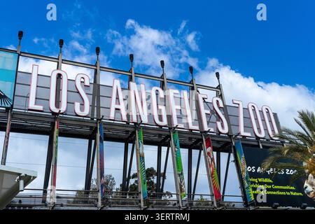 Cartello Zoo di Los Angeles, ingresso allo Zoo DI Los Angeles, California Foto Stock