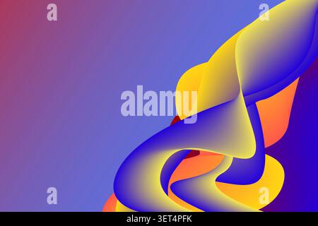 Uno sfondo moderno astratto caratterizzato da onde fluide dinamiche e sfumature uniformi in vibranti tonalità viola, blu e giallo, perfetto per i digi Foto Stock