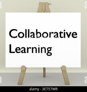 Illustrazione in 3D di un treppiede con lo script "apprendimento collaborativo" Foto Stock