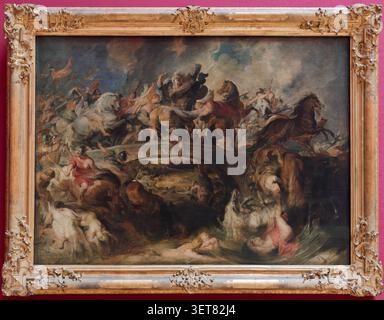 La battaglia delle Amazzoni, un capolavoro barocco dell'olio di Peter Paul Rubens, esposto al museo alte Pinakothek di Monaco. Foto Stock