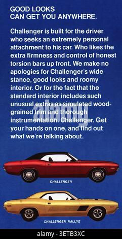 1972 Dodge Challenger e Challenger Rallye - pubblicità di auto d'epoca Foto Stock