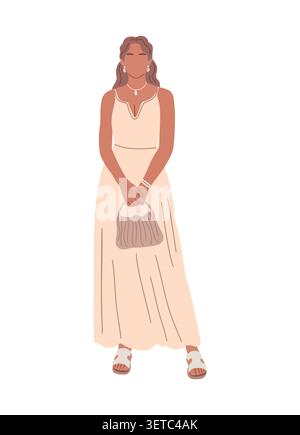 La donna si trova in un abito fluente e dai toni morbidi Illustrazione Vettoriale