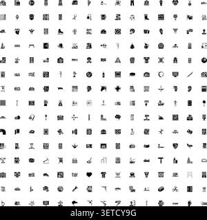 Ampio set di icone vettoriali di glifo nero dettagliate che rappresentano oggetti, simboli e concetti diversi per la progettazione di interfacce utente e digi moderni Illustrazione Vettoriale