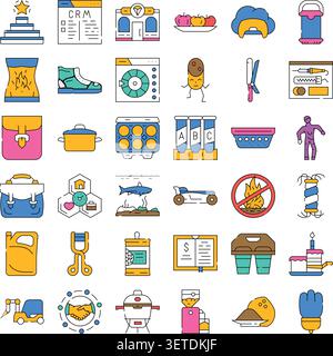 Set di icone di arte moderna che raffigurano attività, design, stile di vita, cibo, viaggi, hobby, tecnologia e concetti domestici pittogrammi versatili per Illustrazione Vettoriale