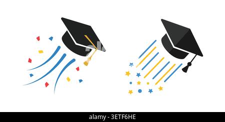 Cappucci graduati lanciati in aria con coriandoli Illustrazione Vettoriale