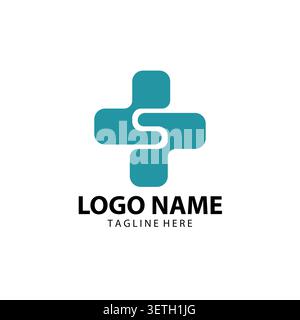 Illustrazione dell'icona del simbolo del vettore del logo del reparto medico della lettera S. Illustrazione Vettoriale